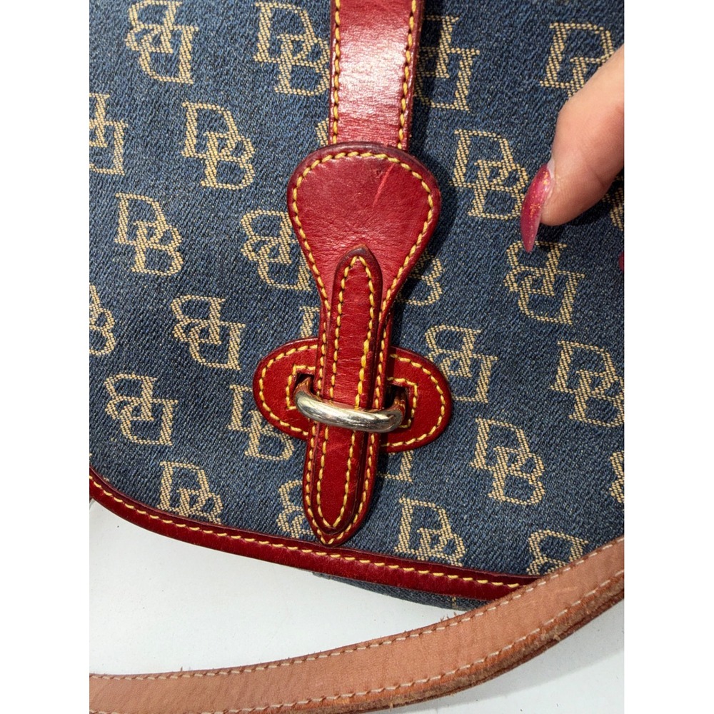 Dooney & Bourke Vintage Monogram Denim Leather Crossbody Bag Blue Red J92050 - Picture 9 of 15